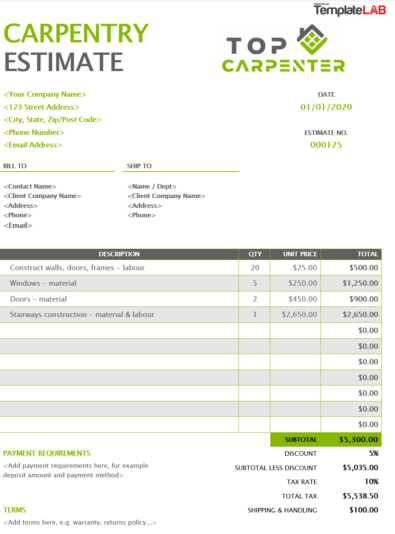 Free Carpentry Estimate Template