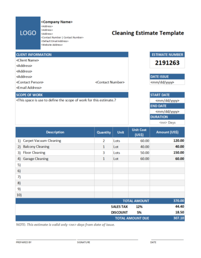 Free Cleaning Estimate Template v2