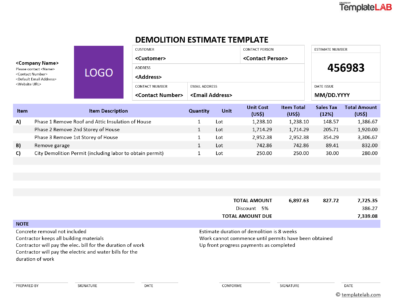 Free Demolition Estimate Template