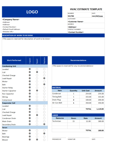 Free HVAC Estimate Template