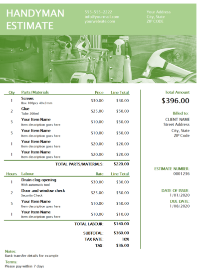 Free Handyman Estimate Template
