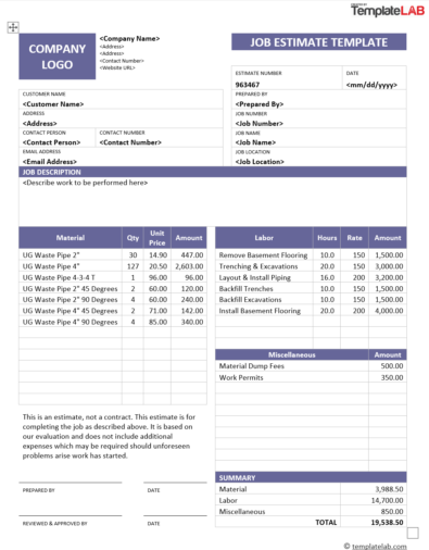 Free Job Estimate Template