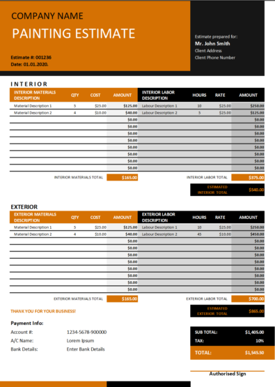 Free Painting Estimate Template