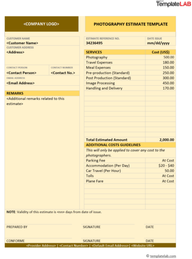 Free Photography Estimate Template