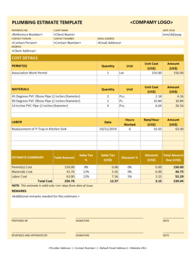Free Plumbing Estimate Template v2