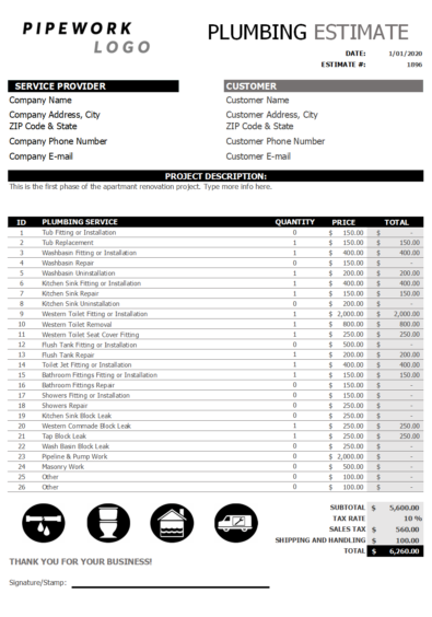 Free Plumbing Estimate Template v1