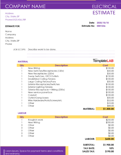 Free Electrical Estimate Template