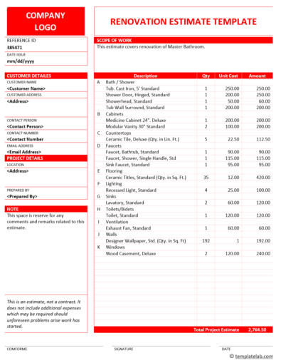 Free Renovation Estimate Template